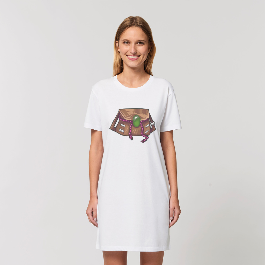 Brown Bag Organic T-Shirt Dress made from 100% organic cotton, featuring a soft texture and stylish design.