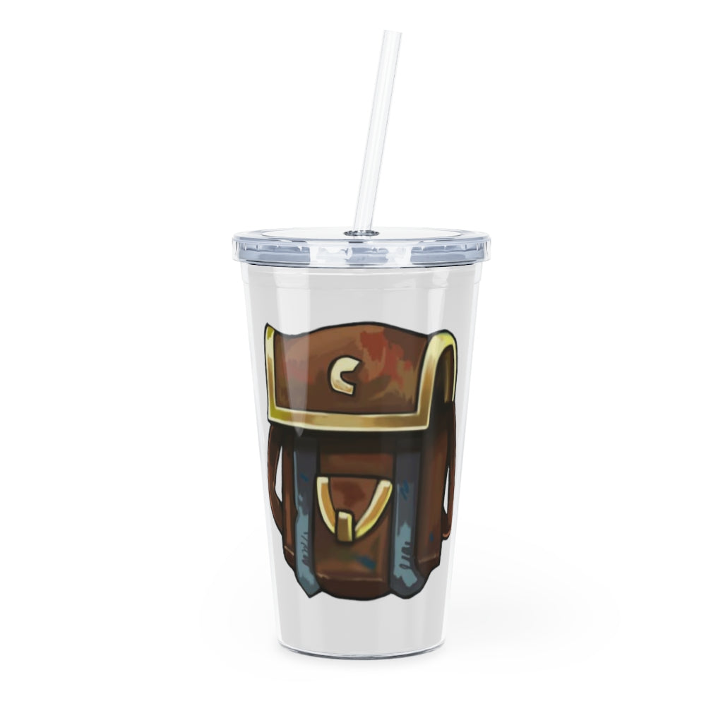 Brown Bag Plastic Tumbler with Straw, featuring a customizable design and double wall insulation for drinks.