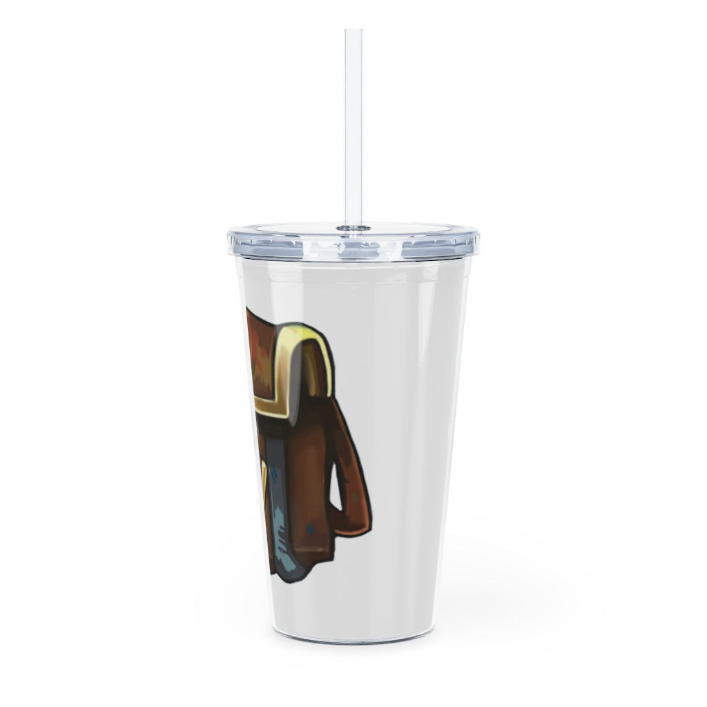 Brown Bag Plastic Tumbler with Straw, featuring a customizable design and double wall insulation for drinks.