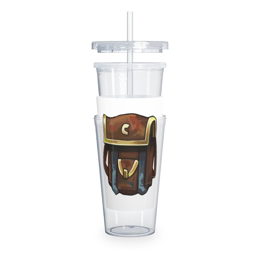 Brown Bag Plastic Tumbler with Straw, featuring a customizable design and double wall insulation for drinks.