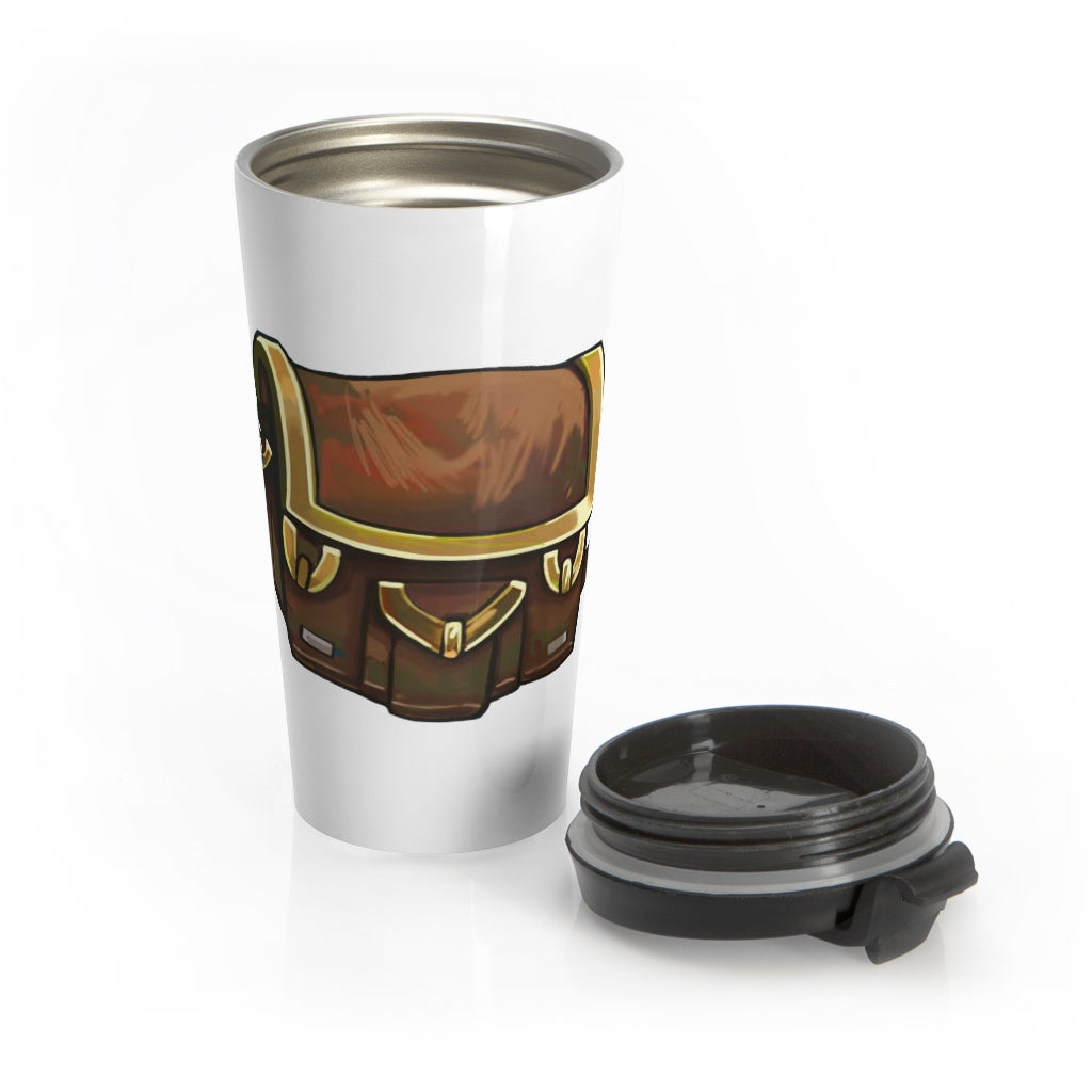 Brown Bag Stainless Steel Travel Mug with black plastic lid, showcasing its sleek design and high-quality sublimation printing.