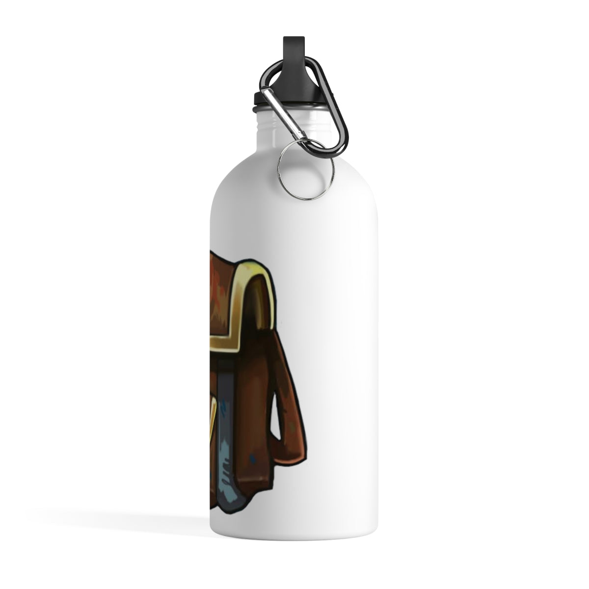 Brown Bag Stainless Steel Water Bottle with a plastic screw top and carabiner, perfect for hydration on the go.