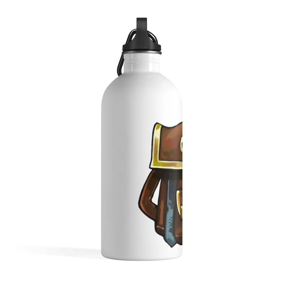 Brown Bag Stainless Steel Water Bottle with a plastic screw top and carabiner, perfect for hydration on the go.