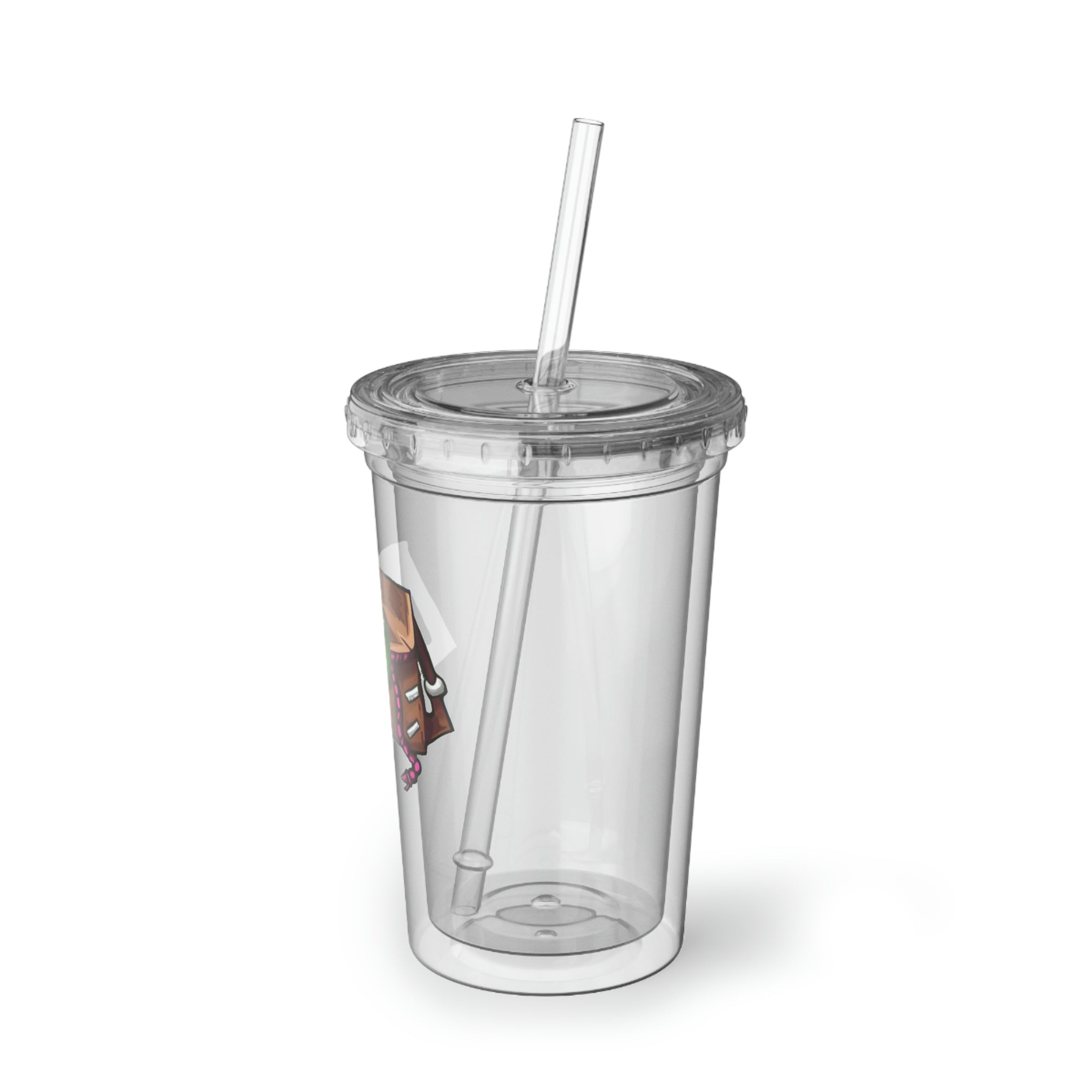 Brown Bag Suave Acrylic Cup with double-wall insulation, featuring a customizable design and a straw, ideal for hot and cold beverages.