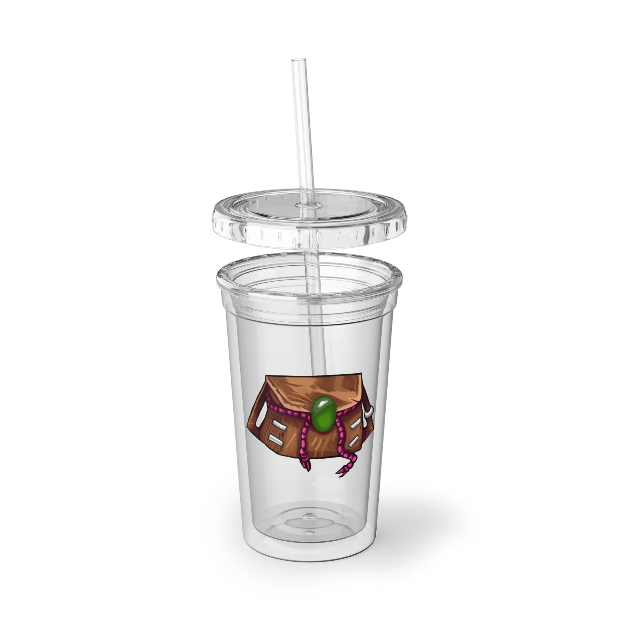 Brown Bag Suave Acrylic Cup with double-wall insulation, featuring a customizable design and a straw, ideal for hot and cold beverages.