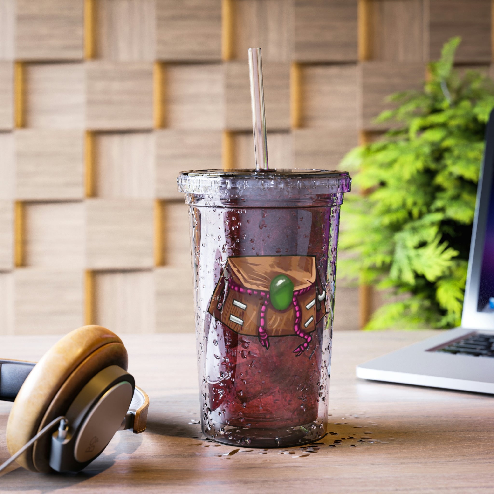 Brown Bag Suave Acrylic Cup with double-wall insulation, featuring a customizable design and a straw, ideal for hot and cold beverages.