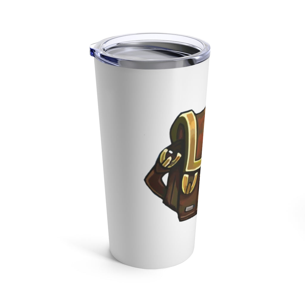 Brown Bag Tumbler 20oz made of stainless steel with a see-thru plastic lid, showcasing a sleek design.