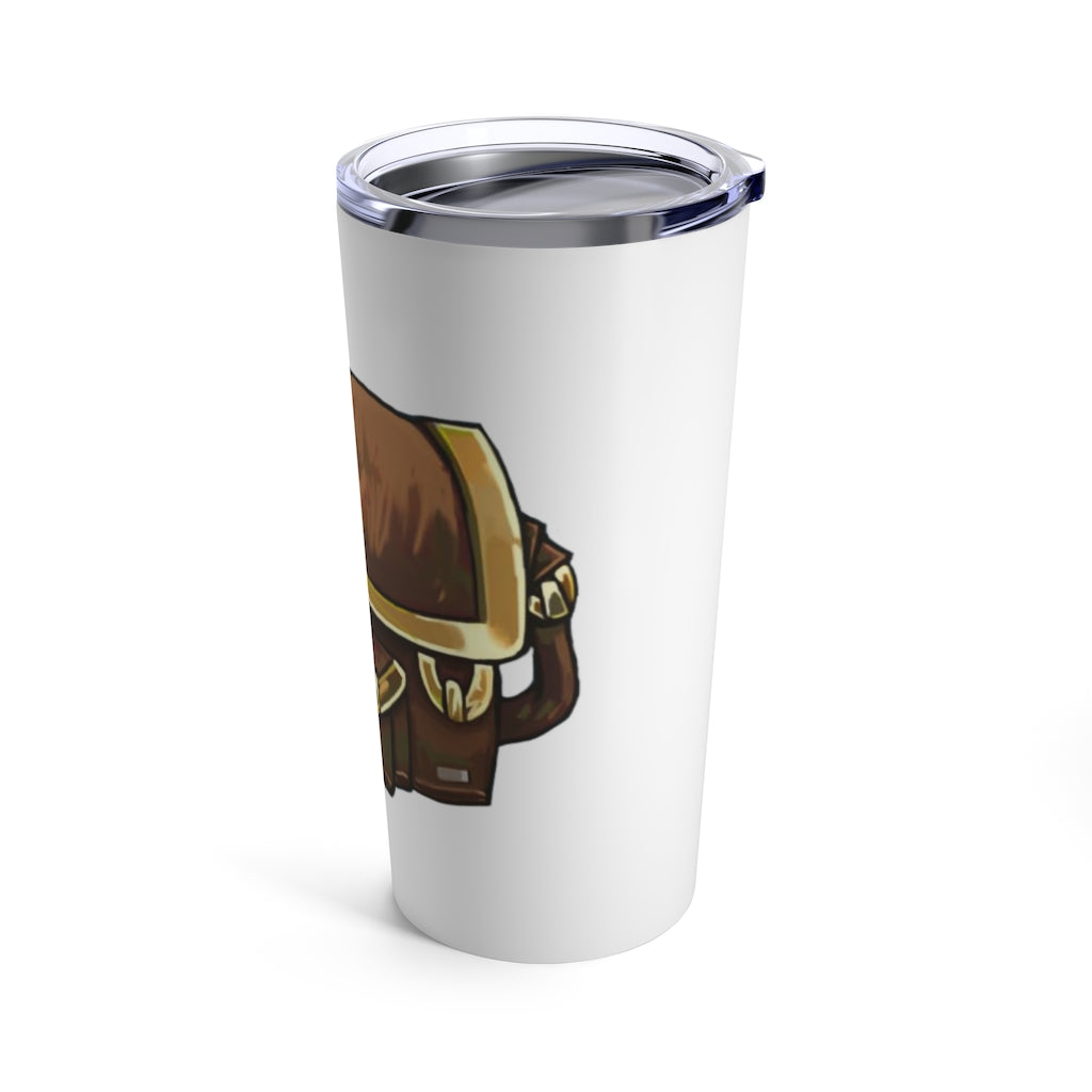 Brown Bag Tumbler 20oz made of stainless steel with a see-thru plastic lid, showcasing a sleek design.