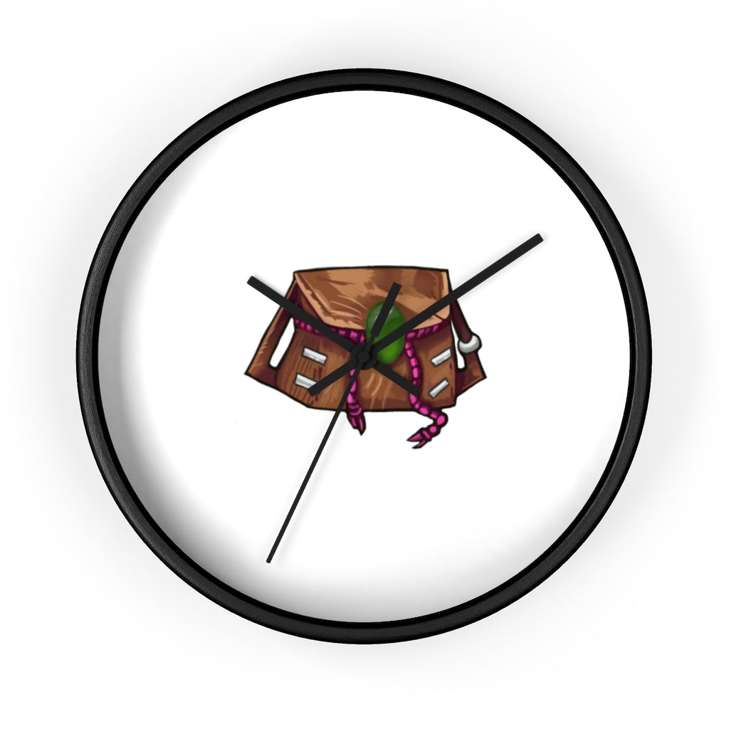 Brown Bag Wall Clock featuring a wooden frame and plexiglass face, designed for indoor use with a silent mechanism.