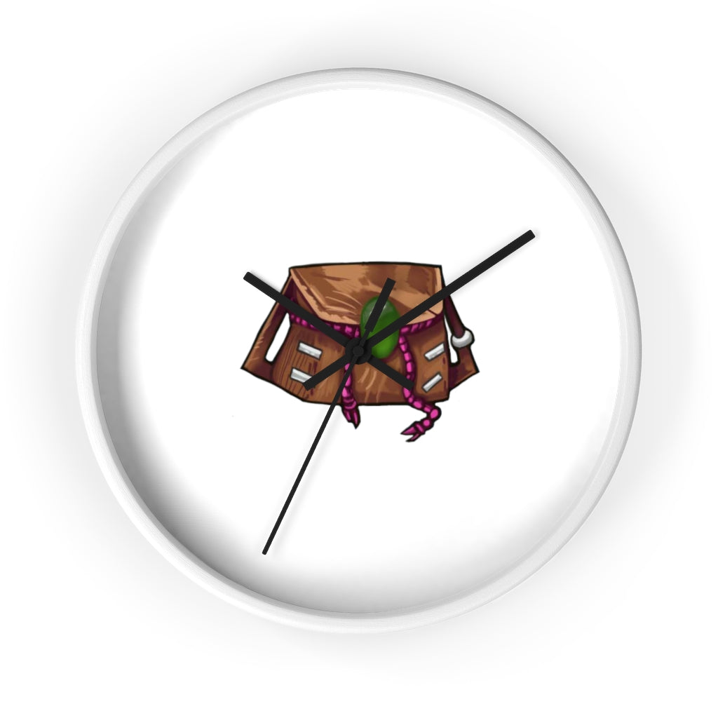 Brown Bag Wall Clock featuring a wooden frame and plexiglass face, designed for indoor use with a silent mechanism.