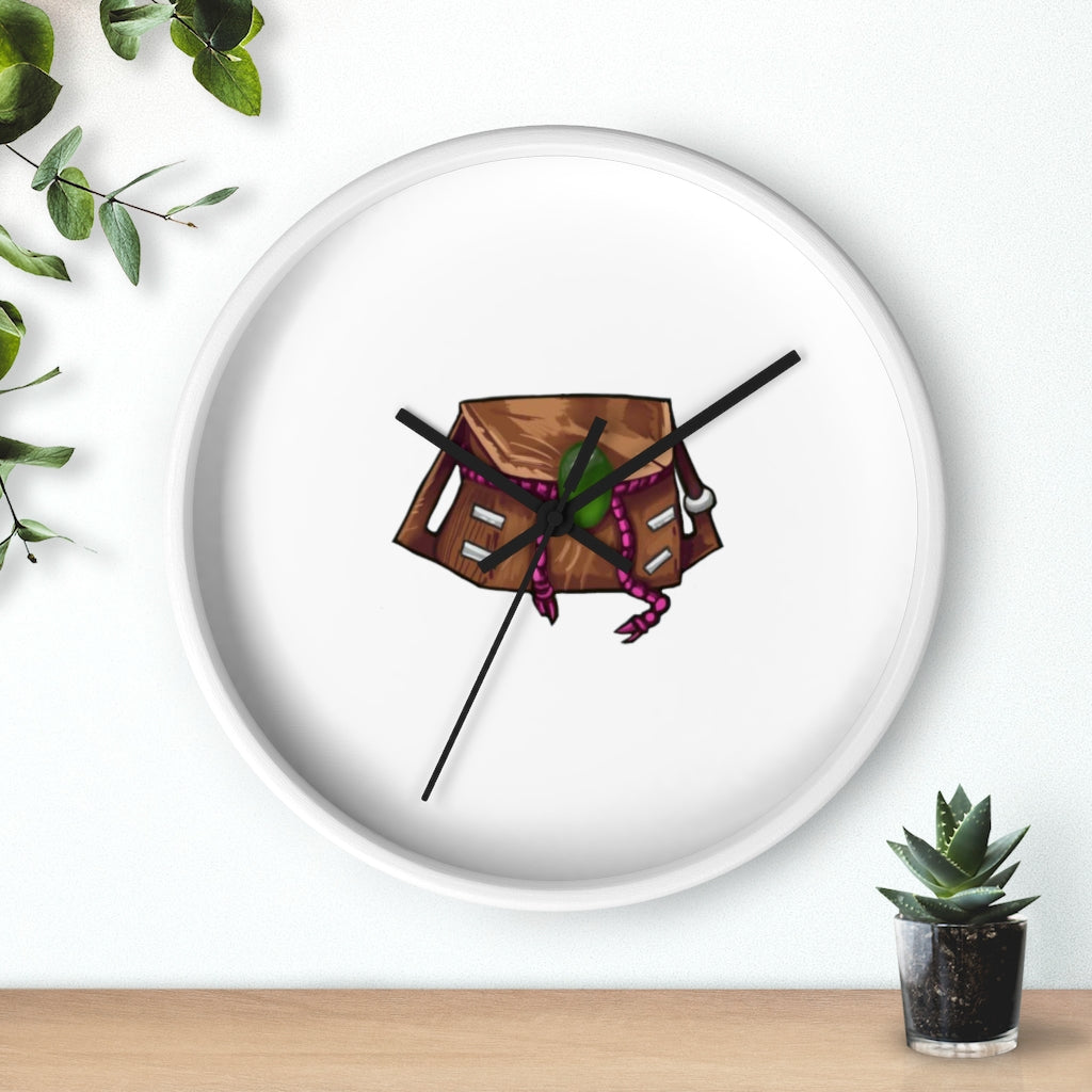 Brown Bag Wall Clock featuring a wooden frame and plexiglass face, designed for indoor use with a silent mechanism.