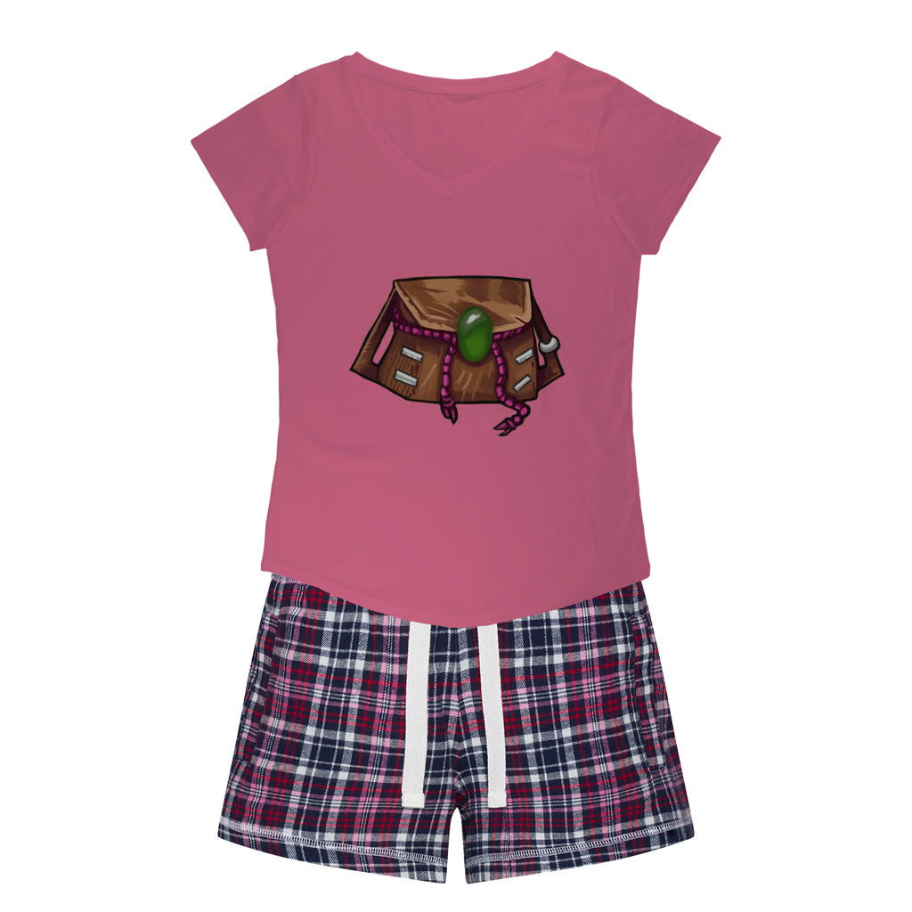 Brown Bag Women's Sleepy Tee and Flannel Short set featuring a relaxed fit T-shirt and vibrant flannel shorts, perfect for cozy nights.