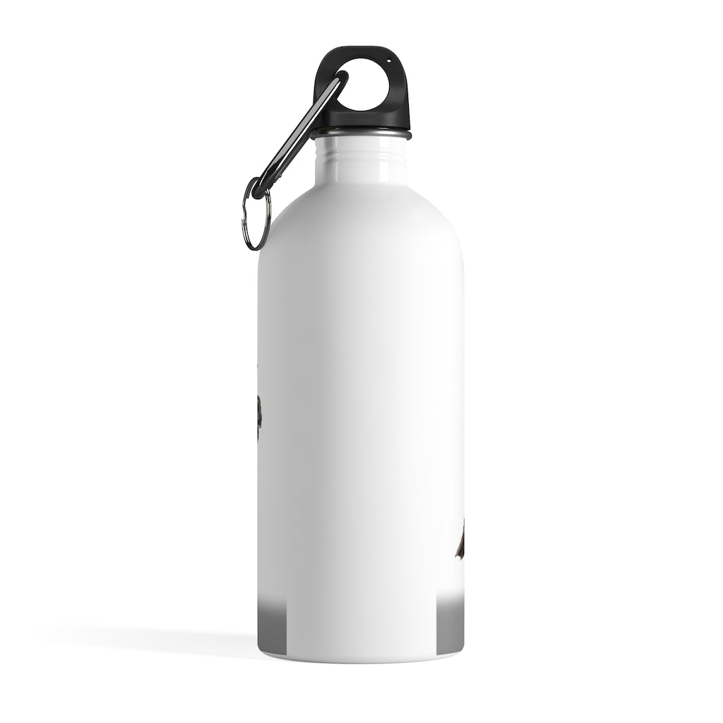 Brown Cow Skin Stainless Steel Water Bottle with a plastic screw top and carabiner, showcasing a stylish cow print design.