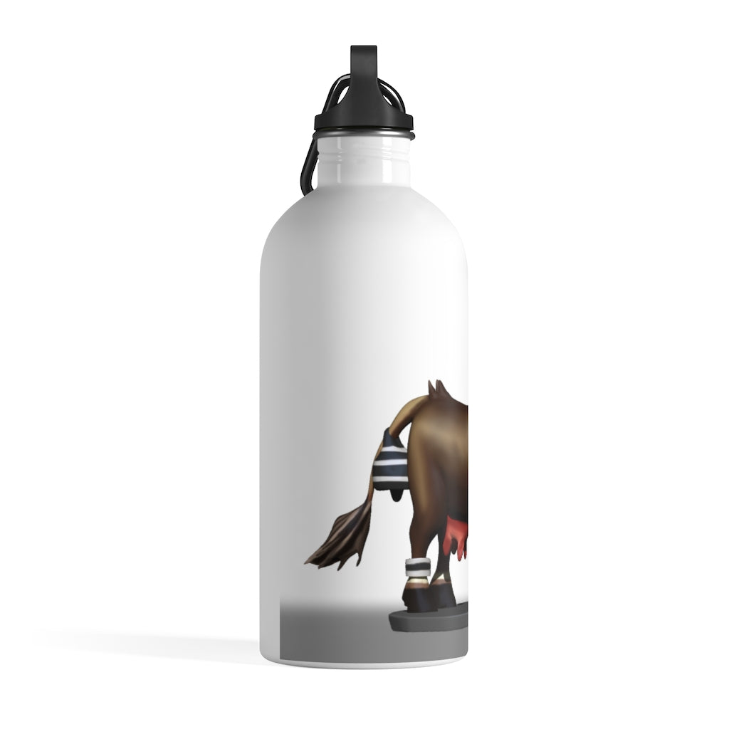 Brown Cow Skin Stainless Steel Water Bottle with a plastic screw top and carabiner, showcasing a stylish cow print design.