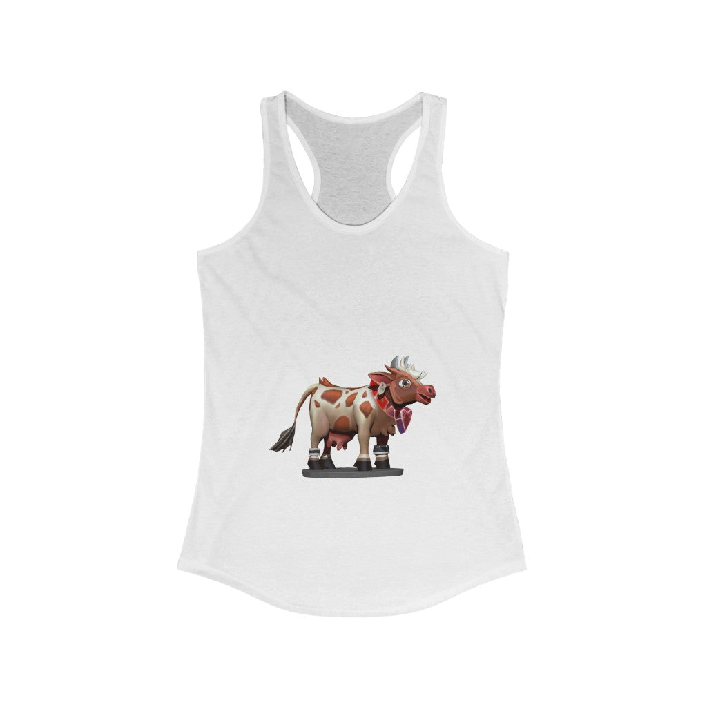 Brown Cow Women's Ideal Racerback Tank in a stylish slim fit, showcasing its racerback design and soft fabric.