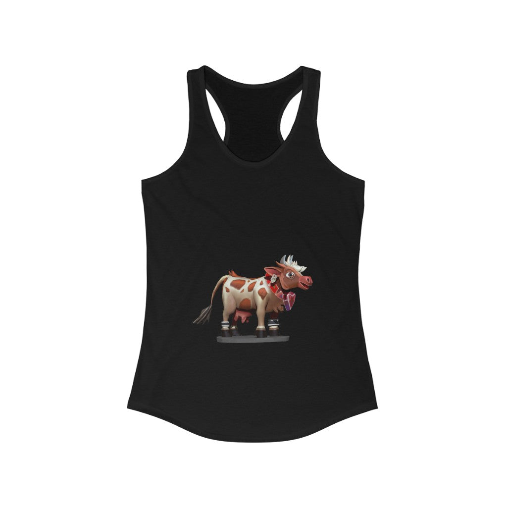 Brown Cow Women's Ideal Racerback Tank in a stylish slim fit, showcasing its racerback design and soft fabric.