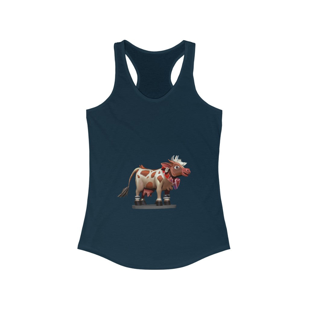 Brown Cow Women's Ideal Racerback Tank in a stylish slim fit, showcasing its racerback design and soft fabric.