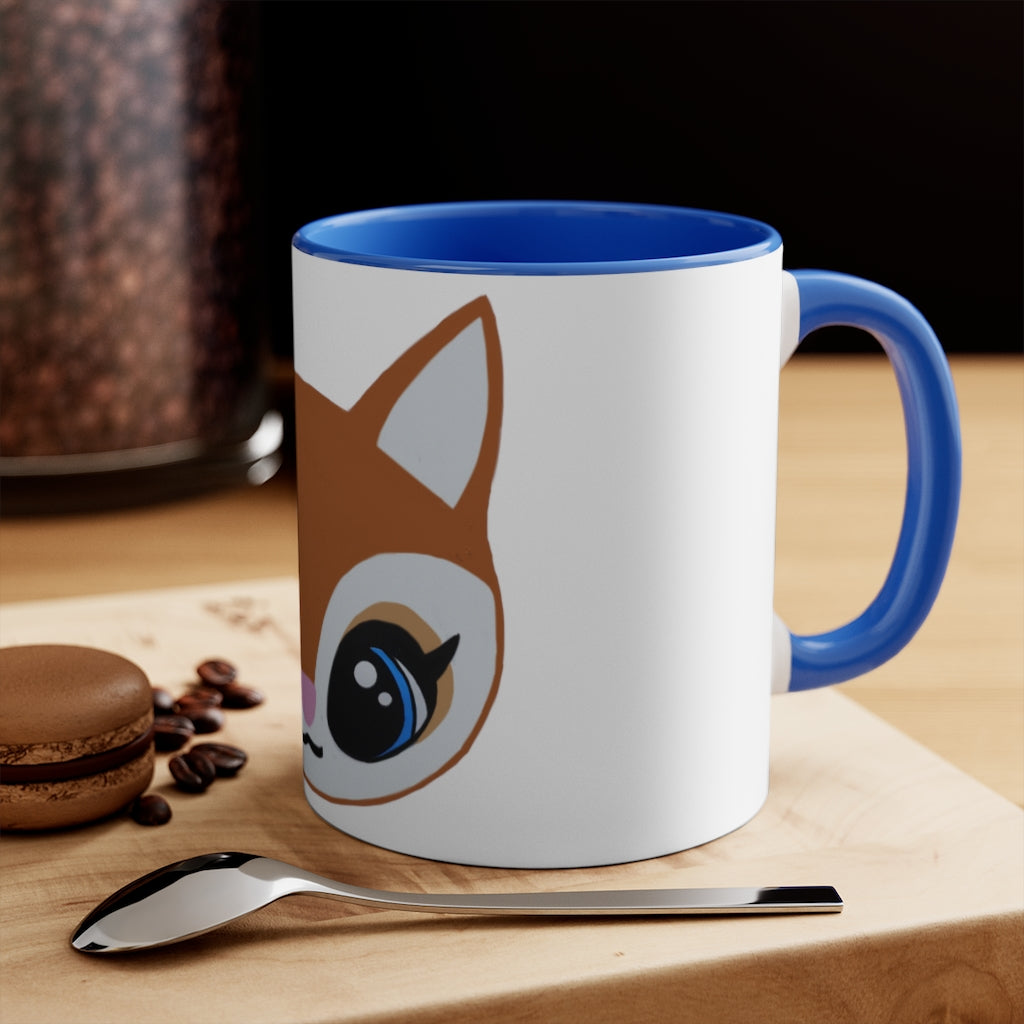 Brown Deer Head 11oz Accent Mug with colored interior and handle, showcasing a personalized design.