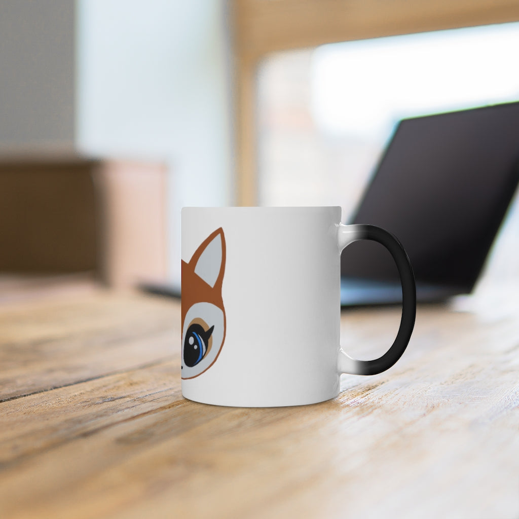 A whimsical brown deer head color changing mug, showcasing its unique design and color transformation when filled with hot liquid.