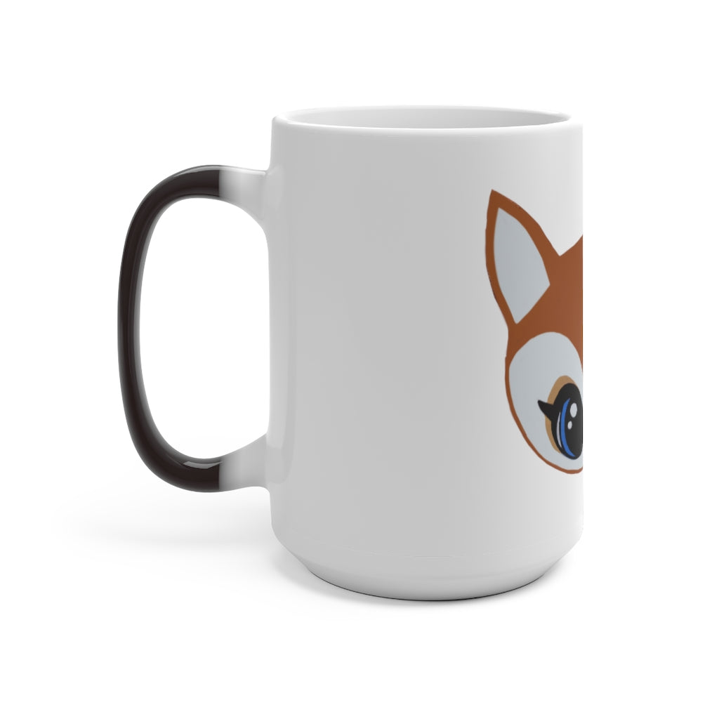 A whimsical brown deer head color changing mug, showcasing its unique design and color transformation when filled with hot liquid.