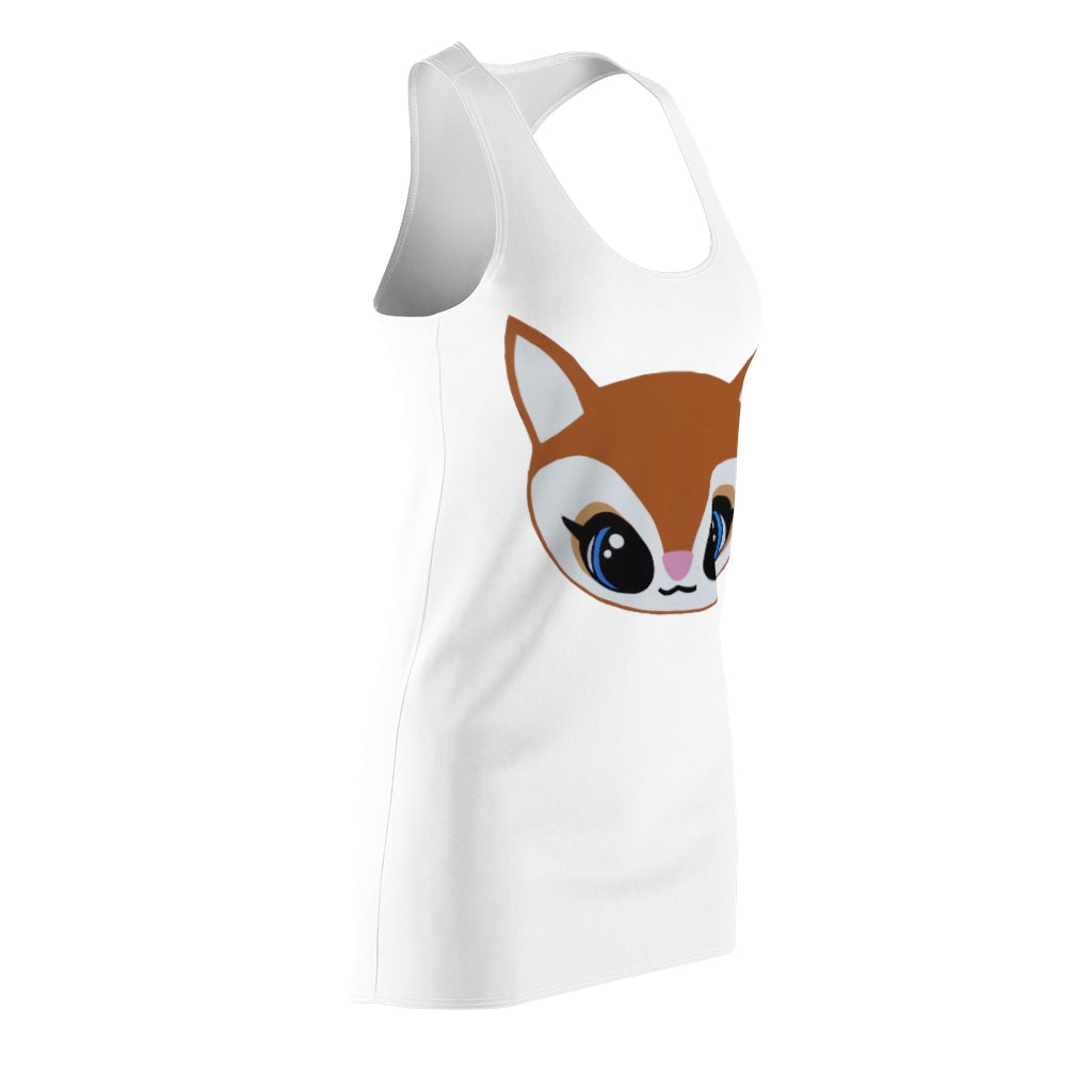 Brown Deer Head Women's Cut & Sew Racerback Dress featuring a unique deer head print and sporty fit, perfect for casual outings.