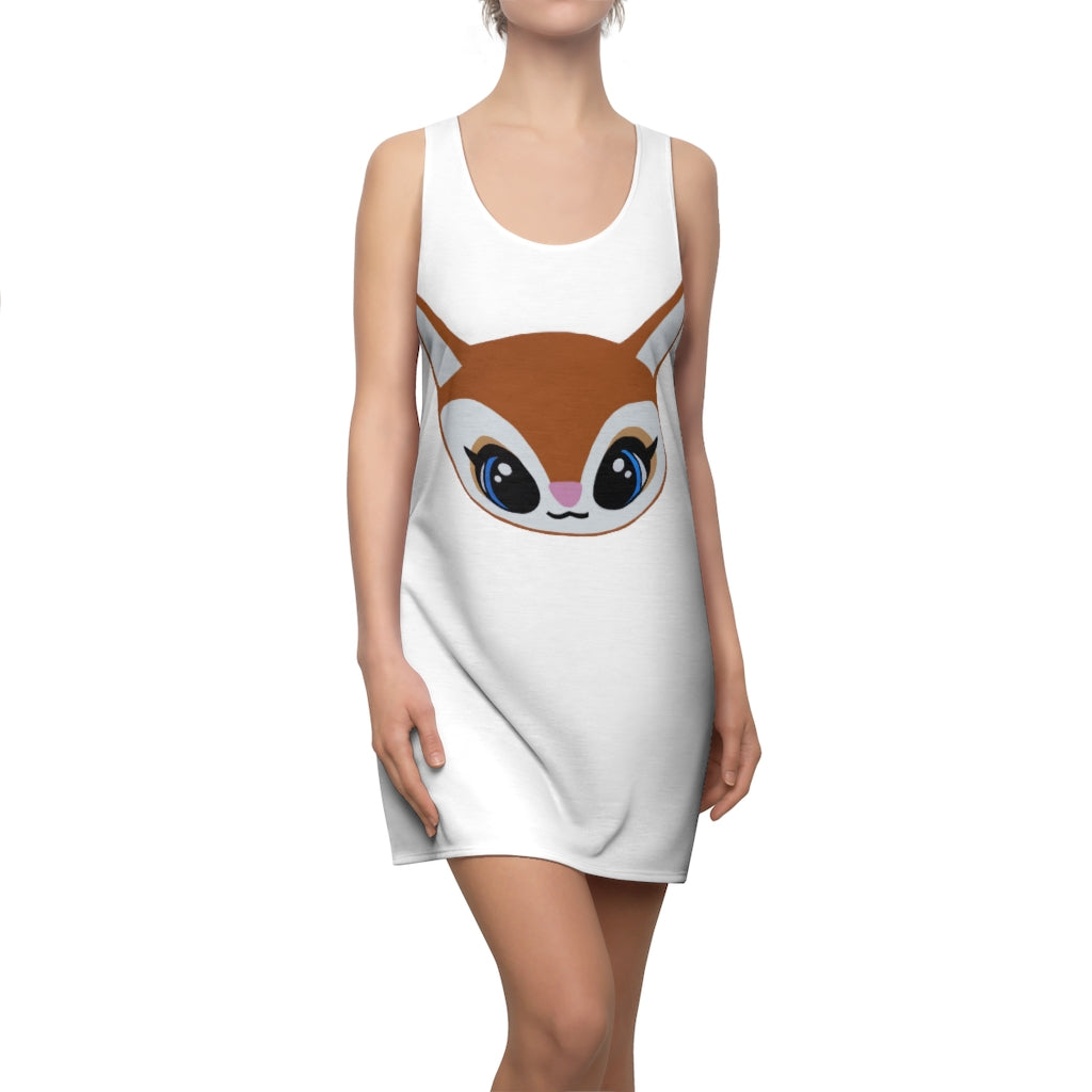 Brown Deer Head Women's Cut & Sew Racerback Dress featuring a unique deer head print and sporty fit, perfect for casual outings.