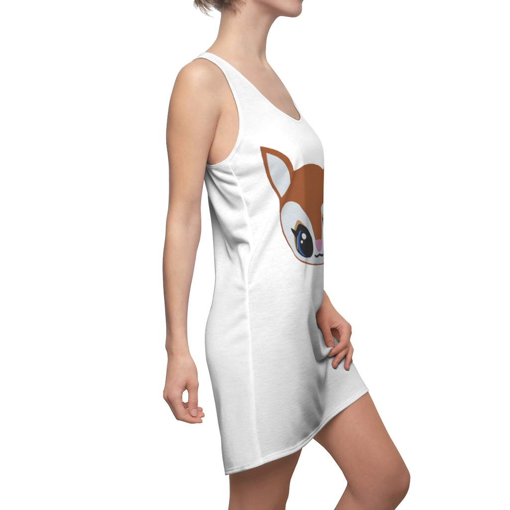 Brown Deer Head Women's Cut & Sew Racerback Dress featuring a unique deer head print and sporty fit, perfect for casual outings.