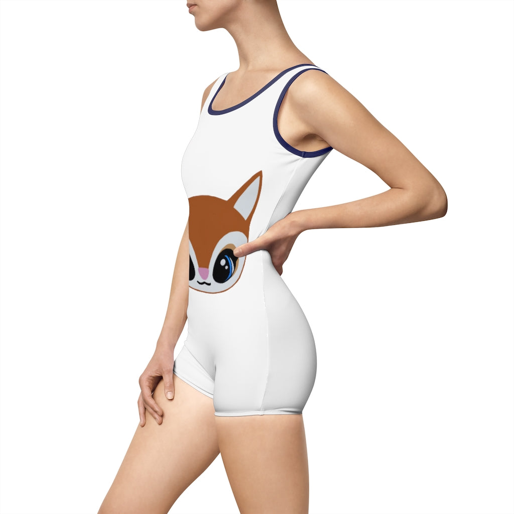 Brown Deer Head Women's Vintage Swimsuit featuring a unique deer head design, deep U-shape neck, and elastic strap edges.