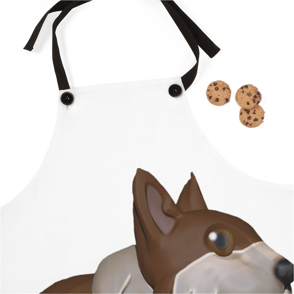 Brown Dog Apron made of lightweight polyester with black detachable twill straps, perfect for cooking.