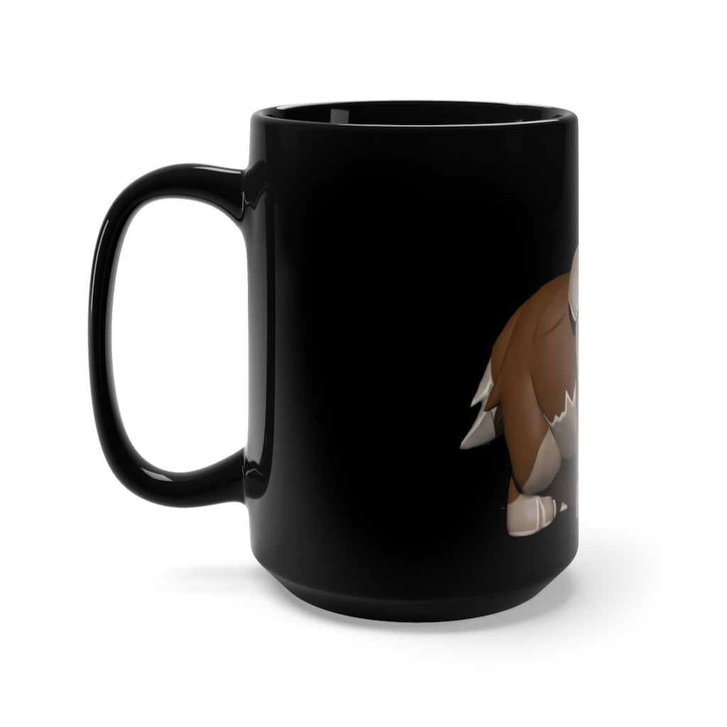 A stylish 15oz black ceramic mug featuring a brown dog design, perfect for coffee and tea lovers.