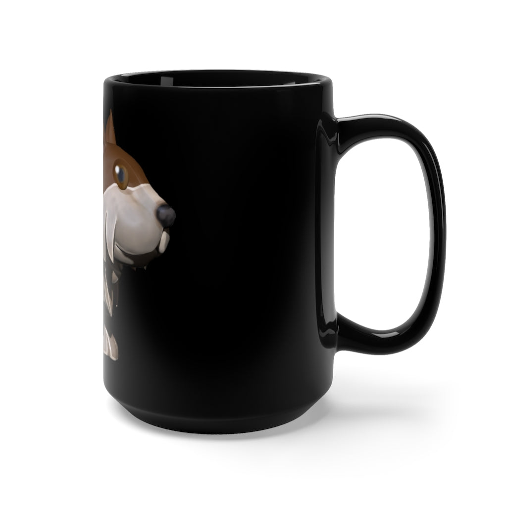 A stylish 15oz black ceramic mug featuring a brown dog design, perfect for coffee and tea lovers.