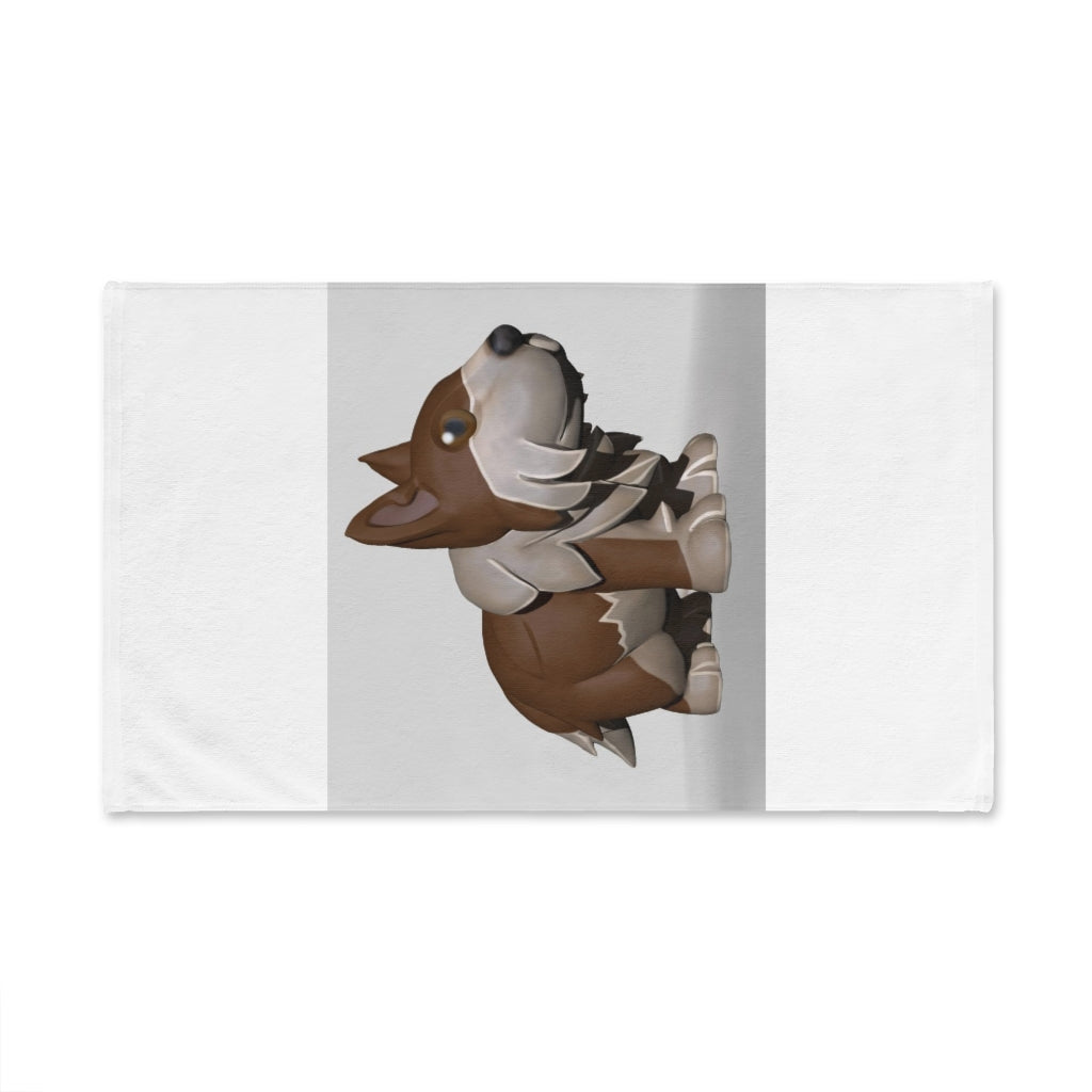 Brown Dog Hand Towel featuring a vibrant polyester front and soft cotton back, ideal for bathroom decor.