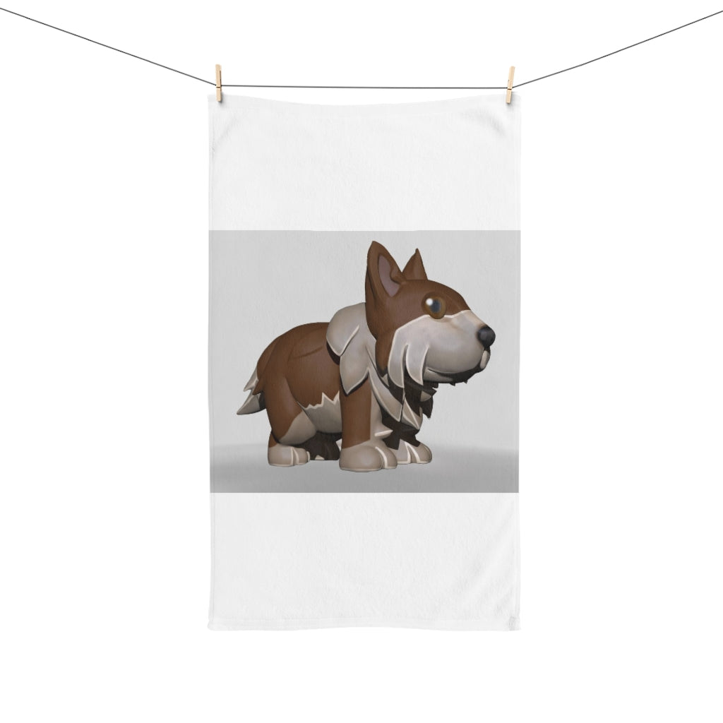 Brown Dog Hand Towel featuring a vibrant polyester front and soft cotton back, ideal for bathroom decor.