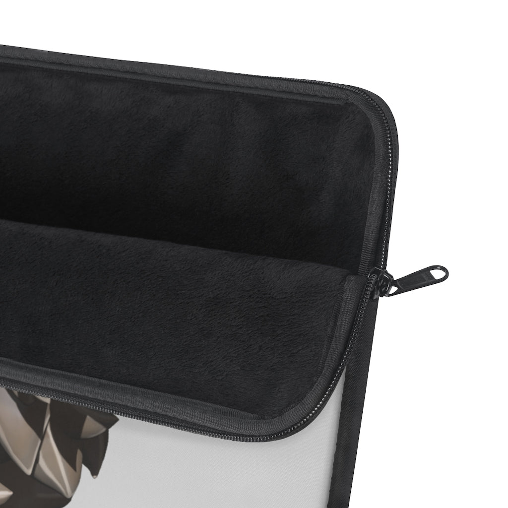 Brown Dog Laptop Sleeve featuring a stylish design, top loading zipper, and black polyester back, available in three sizes.