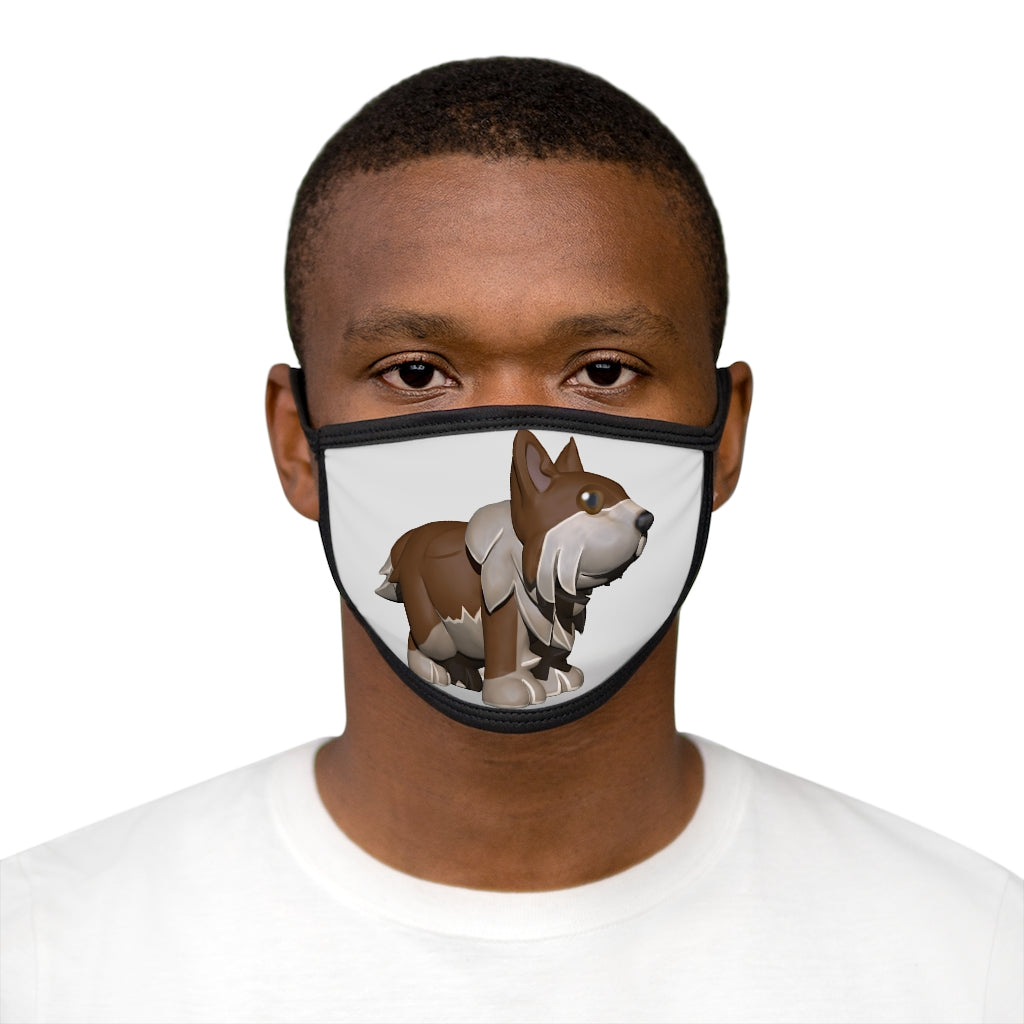 Brown Dog Mixed-Fabric Face Mask featuring a polyester exterior and cotton interior, with a black outer edge and earloops.