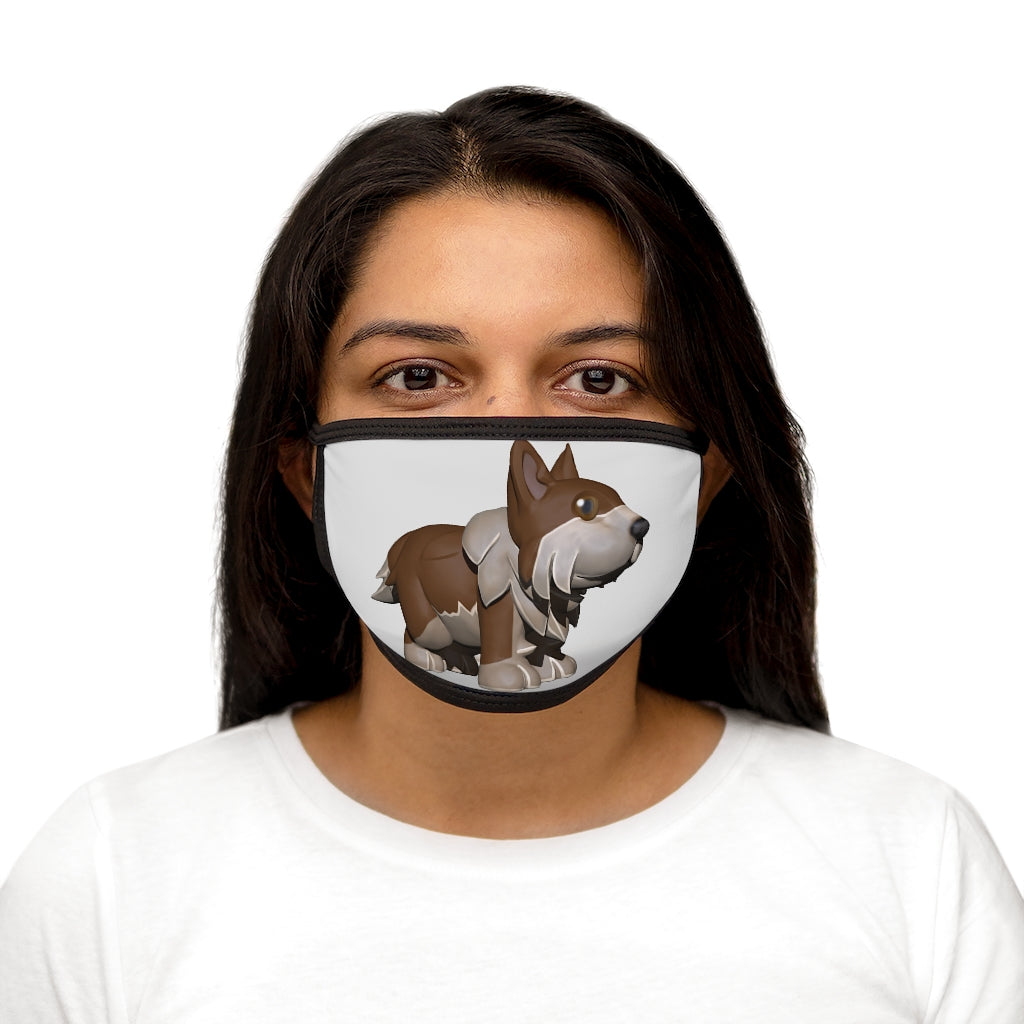 Brown Dog Mixed-Fabric Face Mask featuring a polyester exterior and cotton interior, with a black outer edge and earloops.