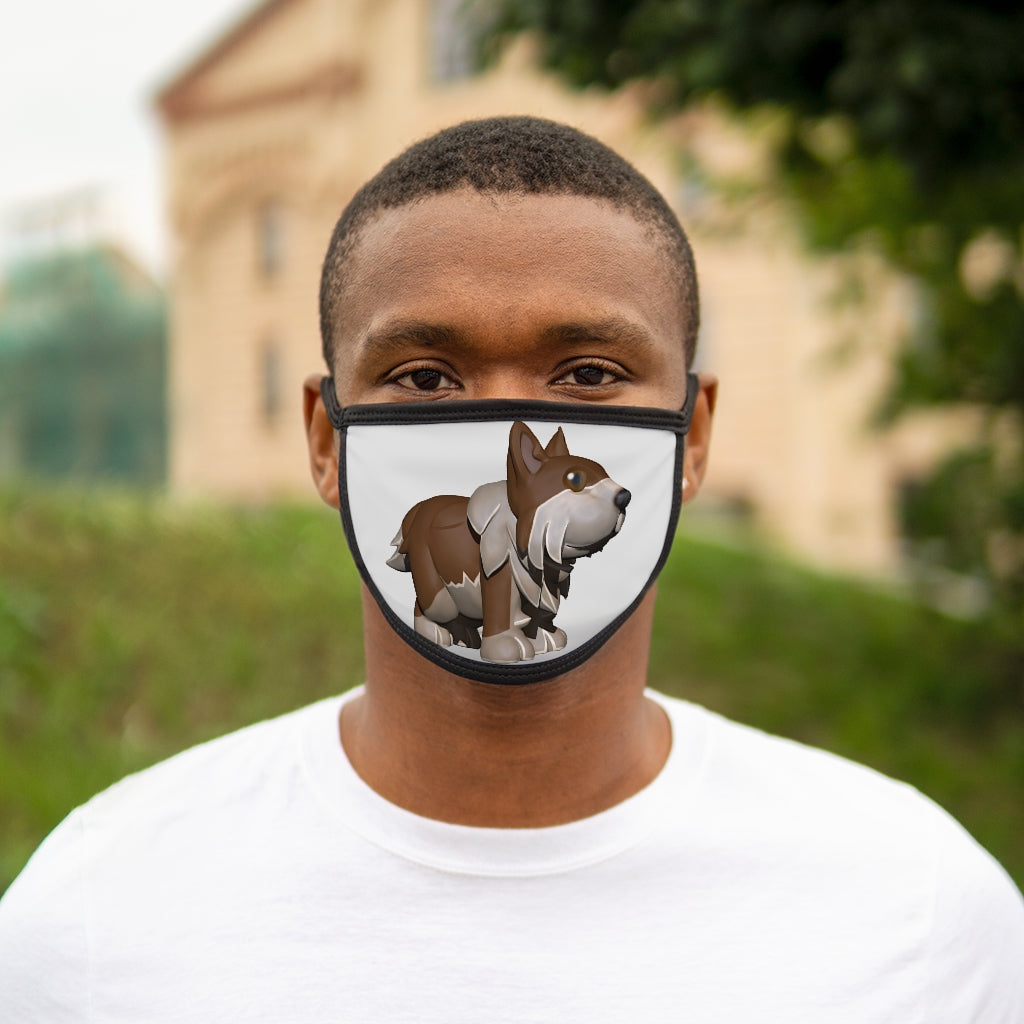 Brown Dog Mixed-Fabric Face Mask featuring a polyester exterior and cotton interior, with a black outer edge and earloops.