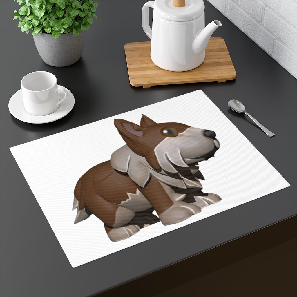 Brown Dog Placemat featuring a playful dog design on one side and a natural back, made from durable cotton for everyday use.