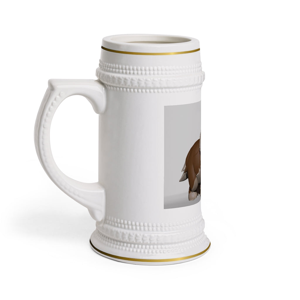 A stylish Brown Dog Stein Mug made of durable white ceramic with ribbed outlines, perfect for custom designs.