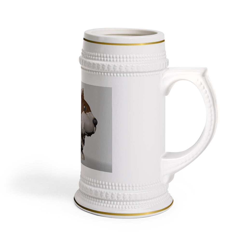 A stylish Brown Dog Stein Mug made of durable white ceramic with ribbed outlines, perfect for custom designs.