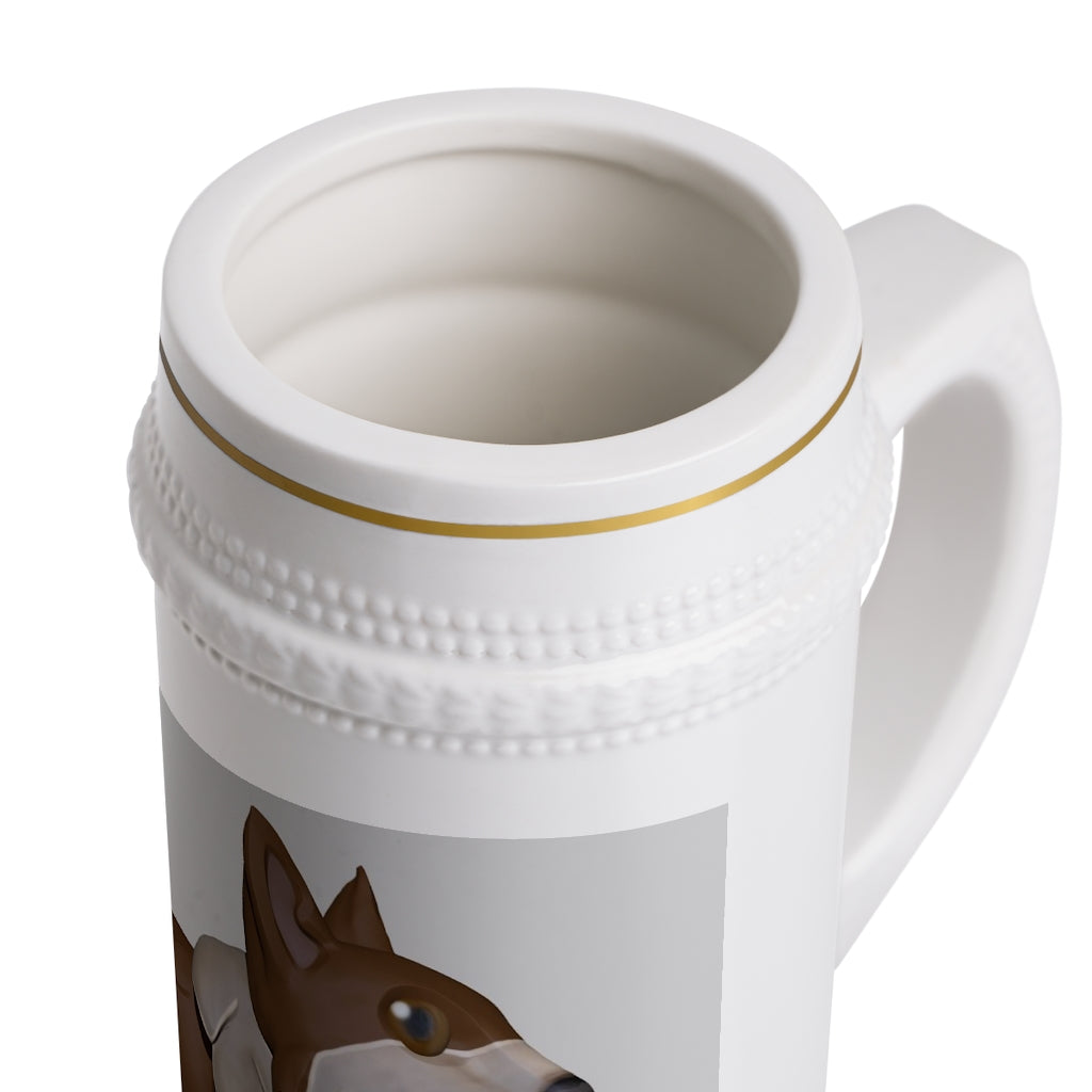 A stylish Brown Dog Stein Mug made of durable white ceramic with ribbed outlines, perfect for custom designs.