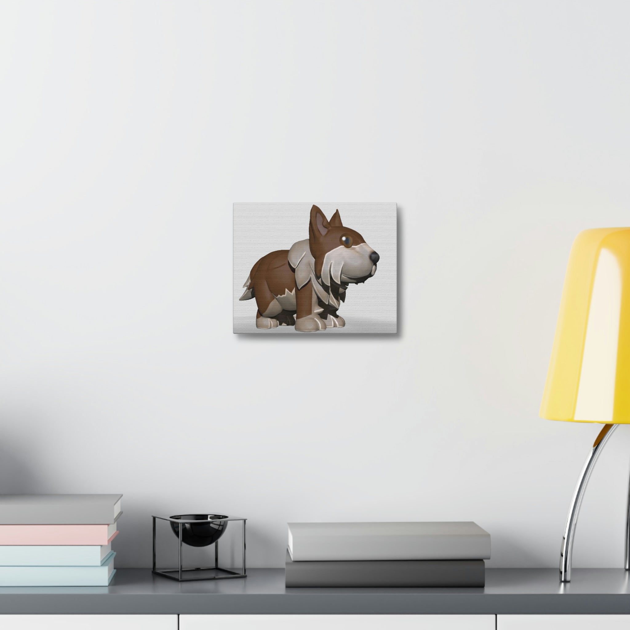 A beautifully printed canvas featuring a brown dog, stretched on a wooden frame, perfect for indoor decoration.