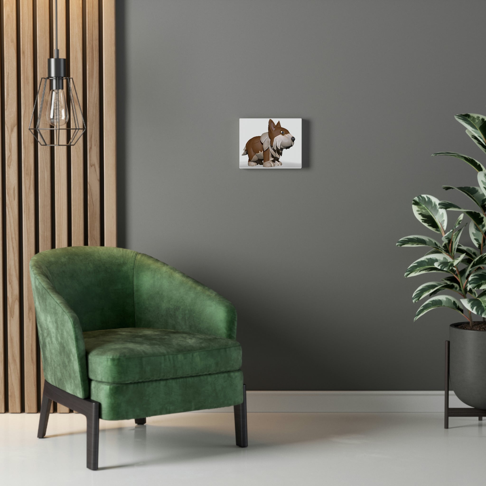 A beautifully printed canvas featuring a brown dog, stretched on a wooden frame, perfect for indoor decoration.