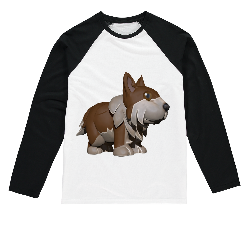 Brown Dog Sublimation Baseball Long Sleeve T-Shirt featuring long sleeves, crew neck, and mixed fabric for comfort and durability.