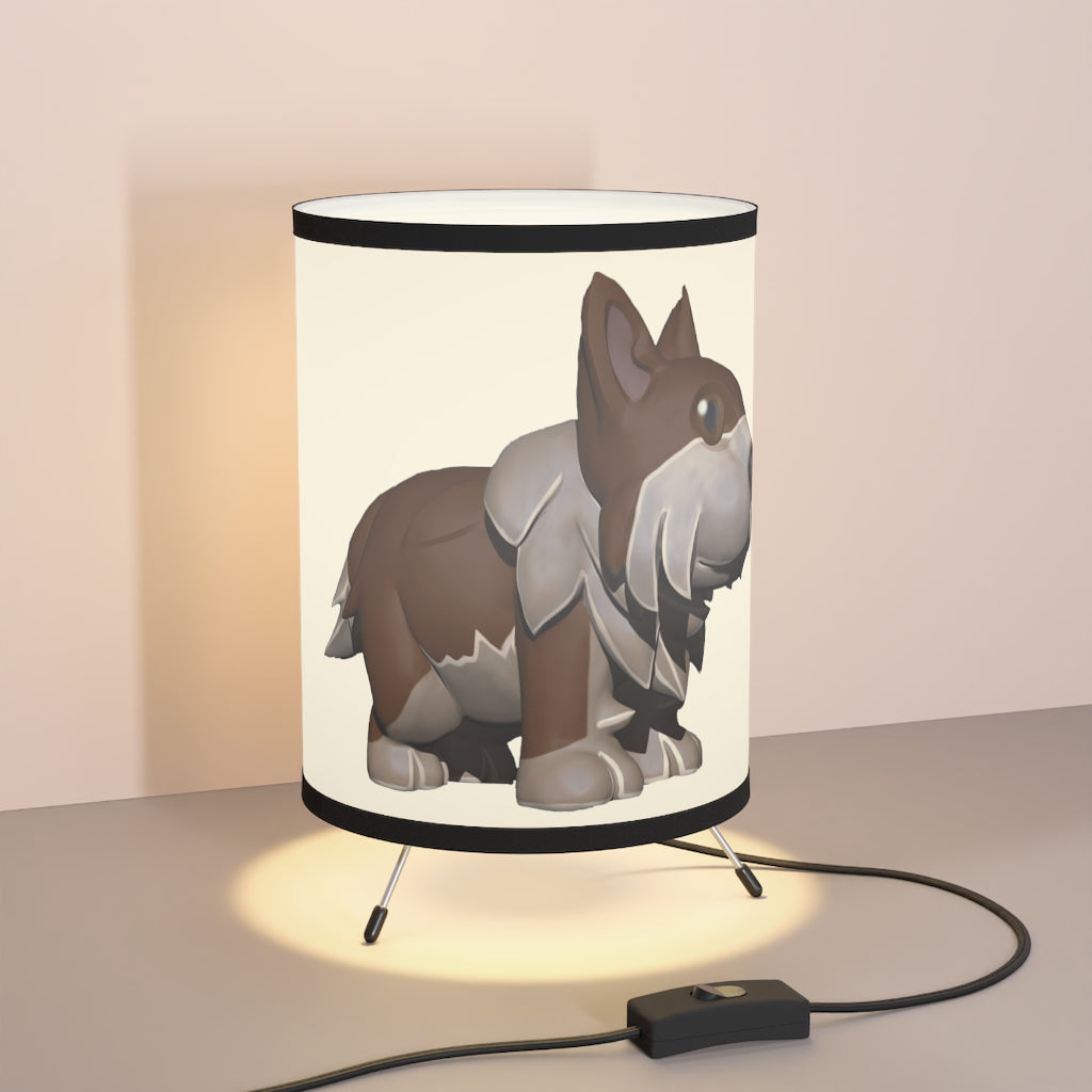 Brown Dog Tripod Lamp with high-resolution printed shade and galvanized steel base, designed for US and CA plug compatibility.