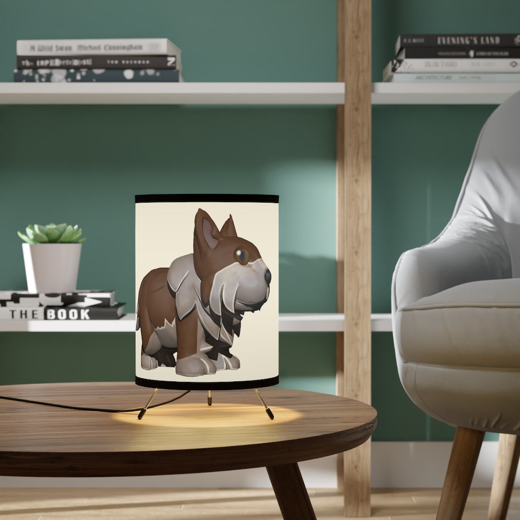 Brown Dog Tripod Lamp with high-resolution printed shade and galvanized steel base, designed for US and CA plug compatibility.