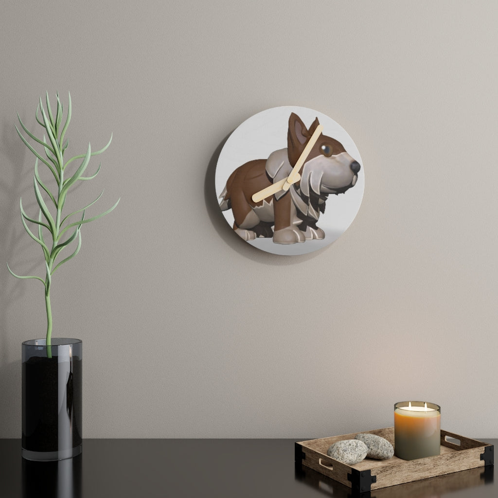 Brown Dog Wooden Wall Clock made from sustainable birch plywood, featuring customizable designs and available in two sizes.