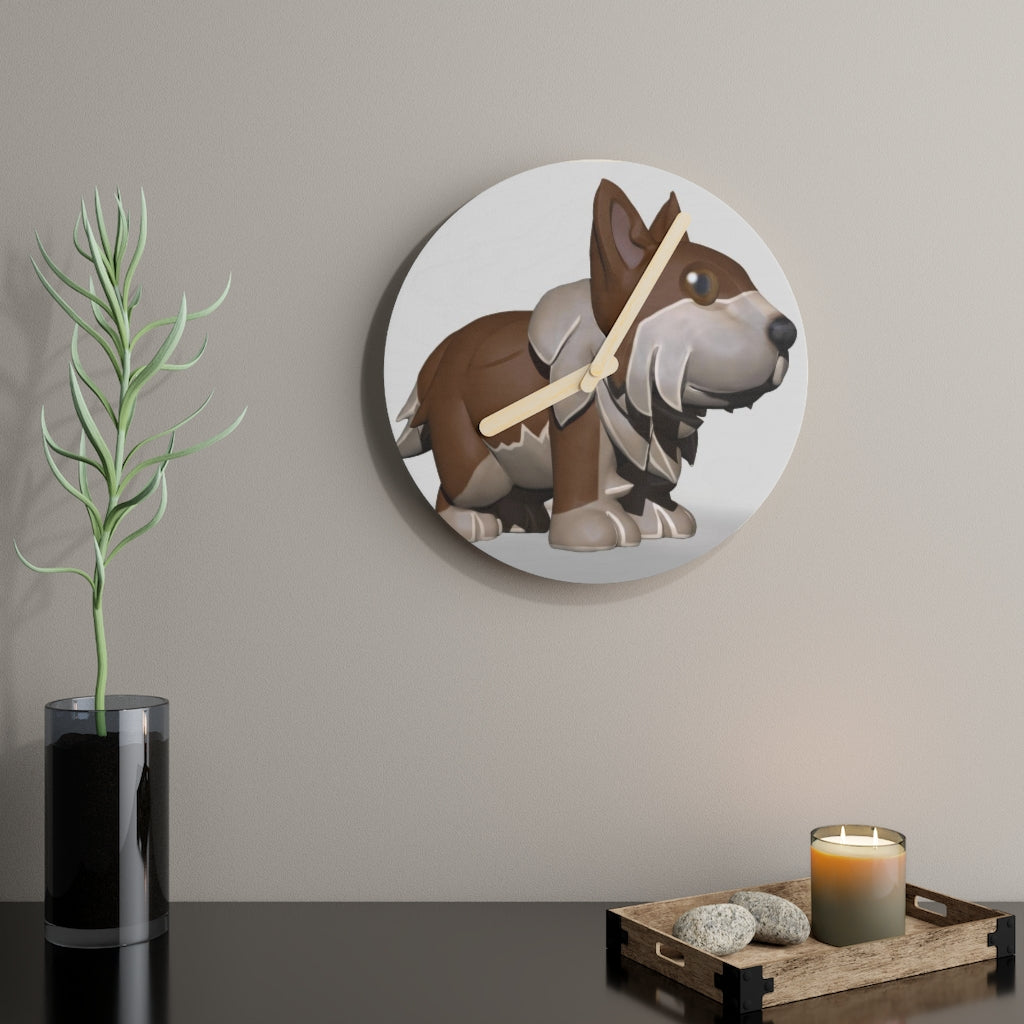 Brown Dog Wooden Wall Clock made from sustainable birch plywood, featuring customizable designs and available in two sizes.