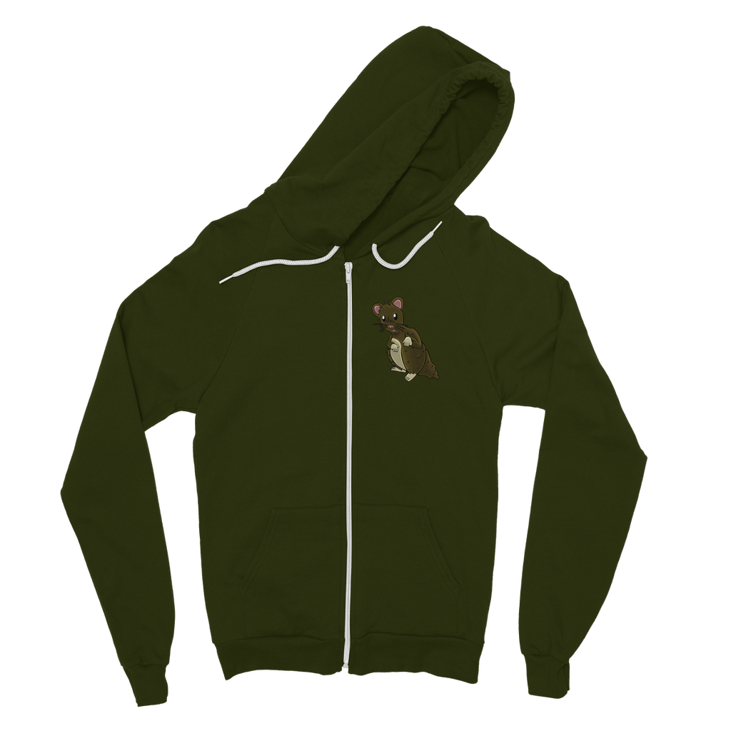 Brown Hamster Classic Adult Zip Hoodie featuring a kangaroo pouch pocket and double fabric hood, ideal for casual wear.