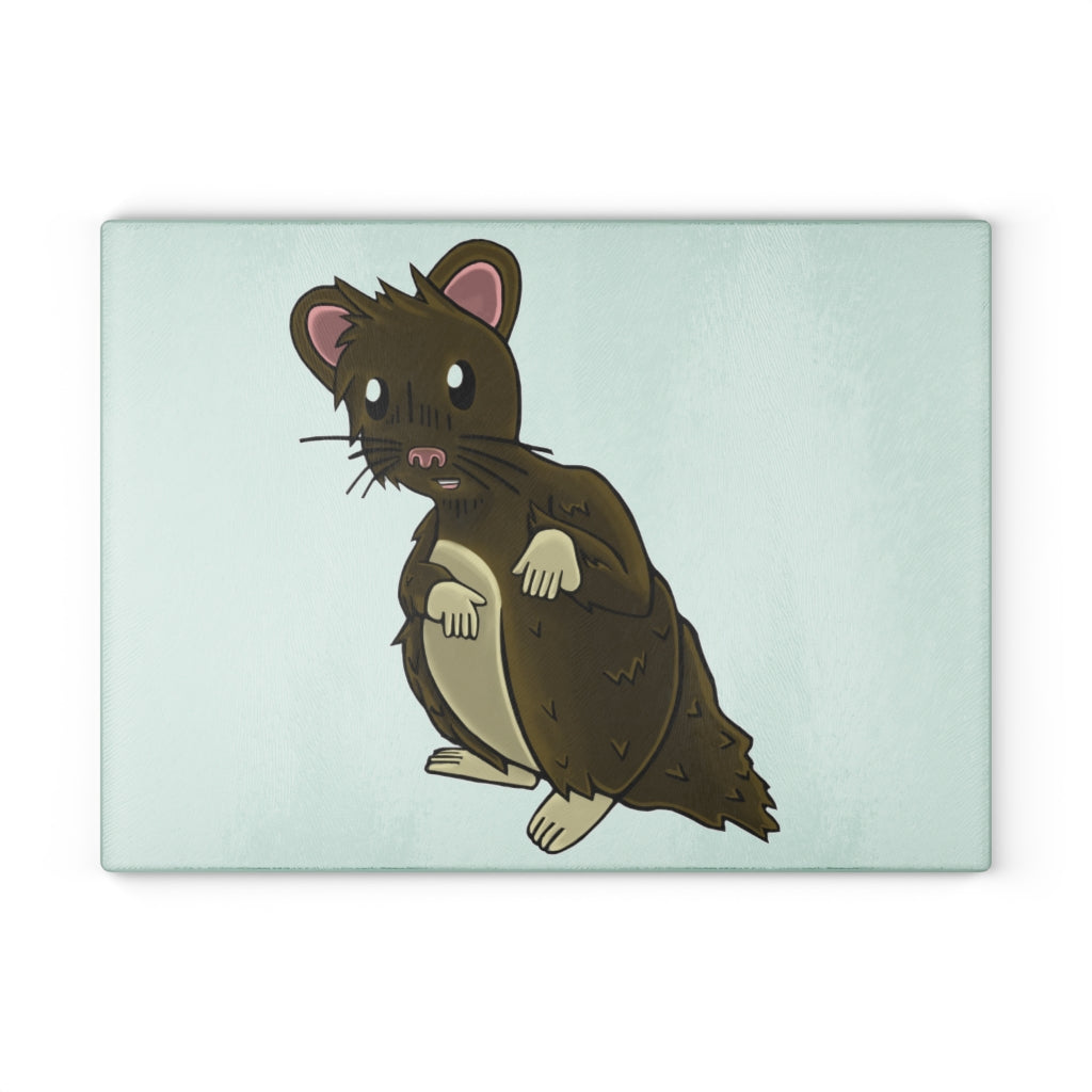 Brown Hamster Glass Cutting Board with textured surface and rubber dots for stability, available in two sizes.